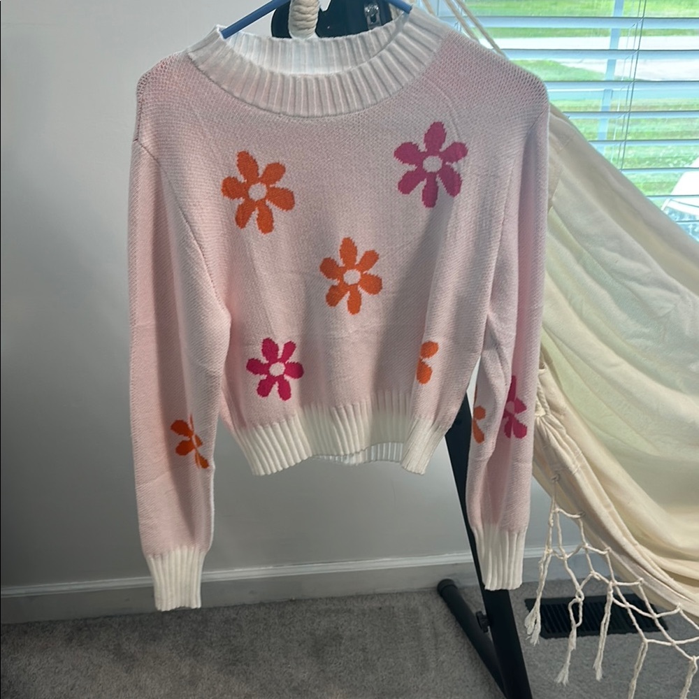 Floral Pink and Orange Sweater